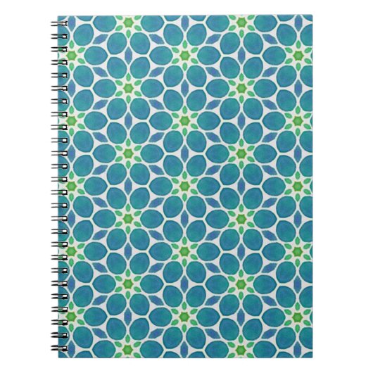 Carnet Bleu turquoise vert motif fleur mosaïque les année (Devant)