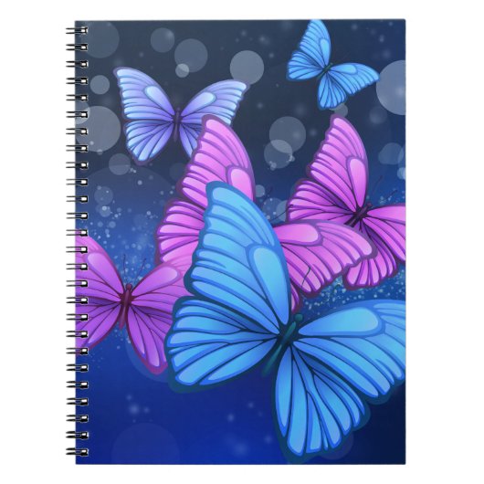 Carnet Bleu vif et papillon rose (Devant)