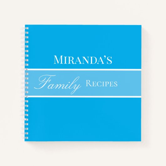 Carnet Bleu Votre Nom Famille Recettes Script Typographie (Devant)