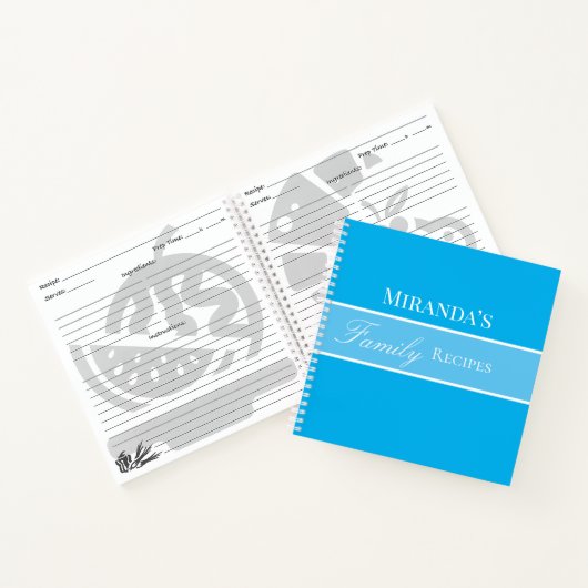 Carnet Bleu Votre Nom Famille Recettes Script Typographie (Intérieur)