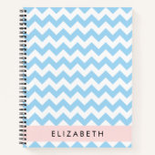 Carnet Bleu Zigzag, Bleu Chevron, Vague Motif, Votre Nom (Devant)