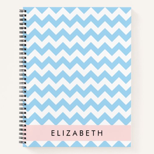Carnet Bleu Zigzag, Bleu Chevron, Vague Motif, Votre Nom (Devant)