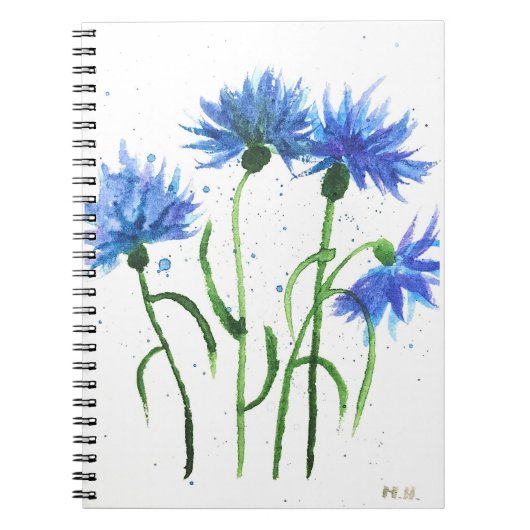 Carnet Bleus fleurs de bleuet aquarelle (Devant)