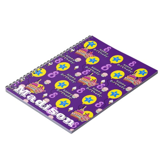 Carnet Bloc-notes, #8 Happy 8th Birthday Notes violet (Côté gauche)