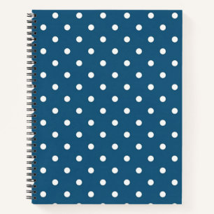 Carnet Bloc-notes bleu foncé et blanc Polka Dot Spiral
