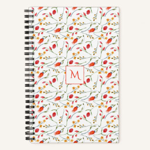 Carnet Bloc-notes magnétique à monogramme floral corail e