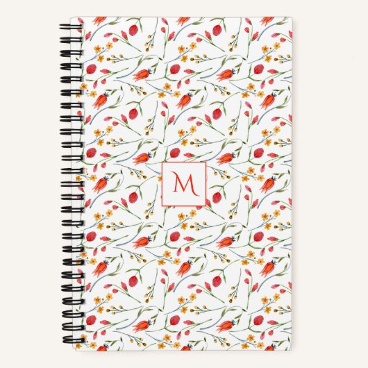 Carnet Bloc-notes magnétique à monogramme floral corail e (Recto)