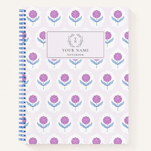 Carnet Blockprint inspiré rose floral (Devant)