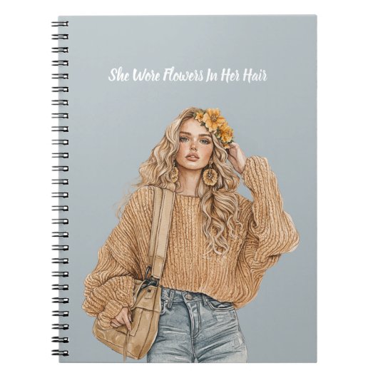 Carnet Blond Jeans Fleurs dans les Cheveux (Devant)
