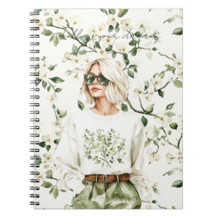 Carnet Blonde Elle Portait Des Lunettes De Soleil Fleurs