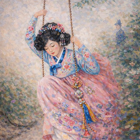 Carnet Blossom Swing – A Dream of Spring in Hanbok