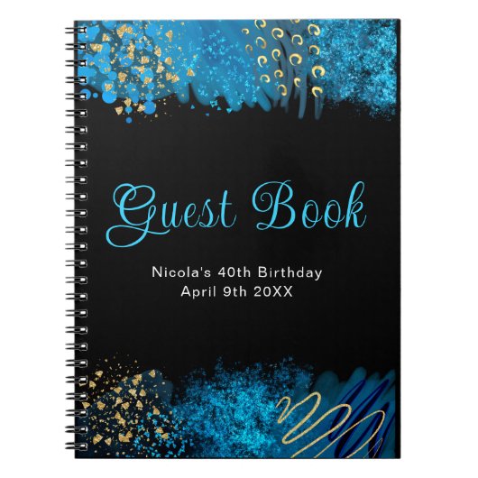 Carnet Blue Alcohol Ink Birthday Party Guest Book (Devant)