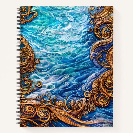 Carnet Blue and Gold Ocean Ripple Waves Art Abstrait (Devant)