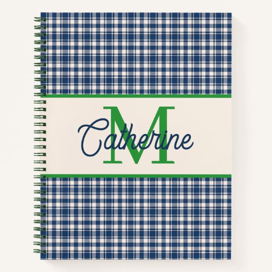 Carnet Blue and Green Gingham Plaid Tartan Monogram (Devant)