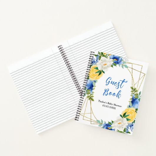 Carnet Blue and Yellow Floral Baby Shower Guest Book (Intérieur)
