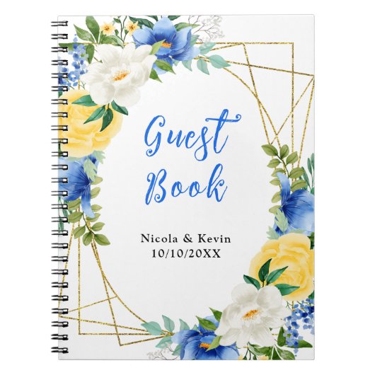 Carnet Blue and Yellow Floral Wedding Guest Book (Devant)
