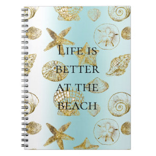 Carnet Blue Beach Gold Sea Shells