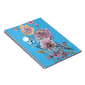 Carnet Blue Budgie Budgerigar Rose aquarelle art floral (Côté Droit)