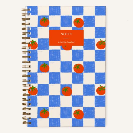 Carnet Blue Checker Tomato Pattern Personalized Name (Recto)