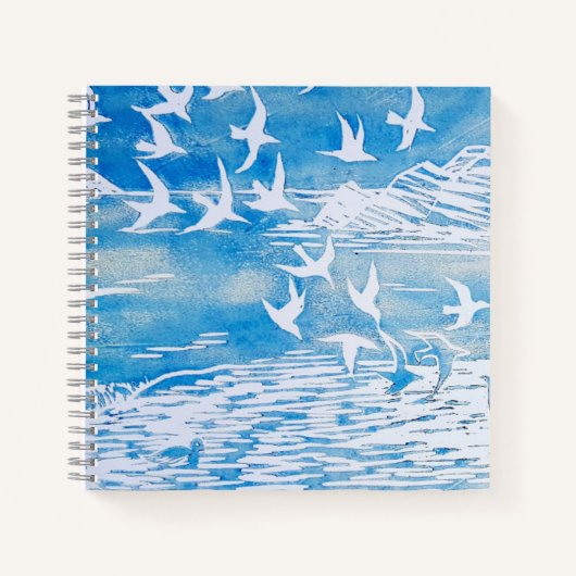 Carnet Blue Coast Birds Moderne Aquarelle Art (Devant)