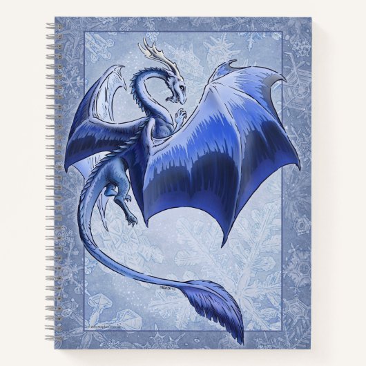 Carnet Blue "Dragon of Winter" Snowflakes Imaginaire Art (Devant)