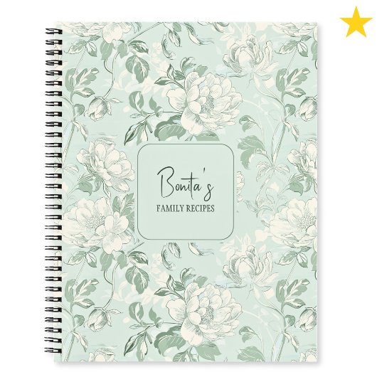 Carnet Blue Floral French Toile Flower Custom Name Recipe