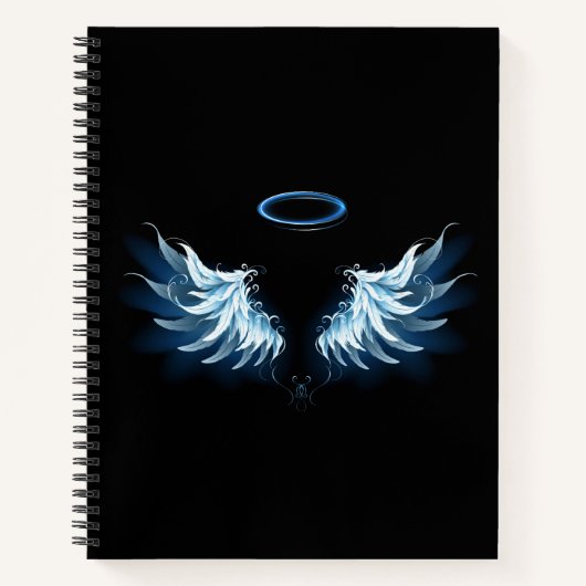 Carnet Blue Glowing Angel Wings on black background (Devant)