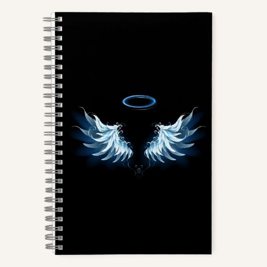 Carnet Blue Glowing Angel Wings on black background (Recto)