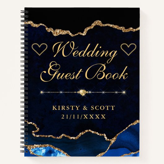 Carnet Blue Gold Faux Parties scintillant Agate Mariage L (Devant)
