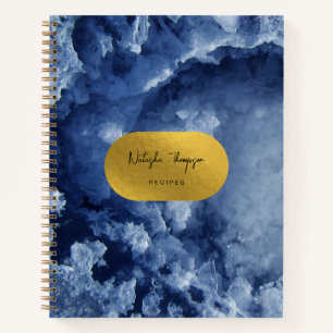 Carnet Blue Gold Foil Mer Crystals Signature Recette