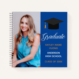Carnet Blue Graduate Photo Autograph Graduation Invité