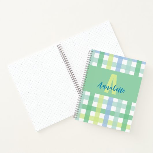 Carnet Blue Green Lime Pastel Monogram En vichy Motif (Intérieur)