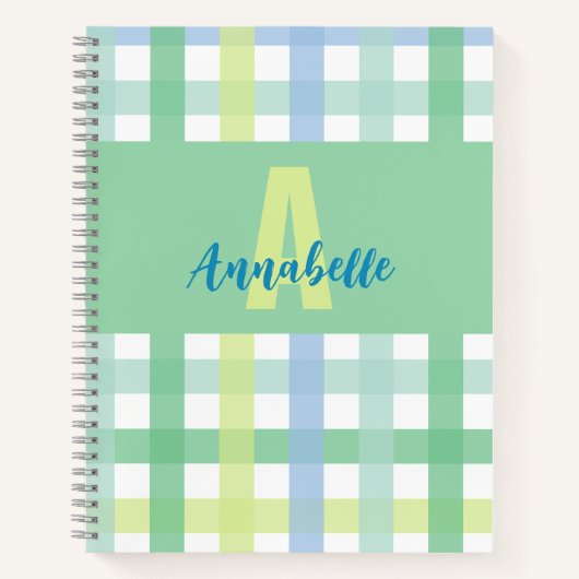 Carnet Blue Green Lime Pastel Monogram En vichy Motif (Devant)