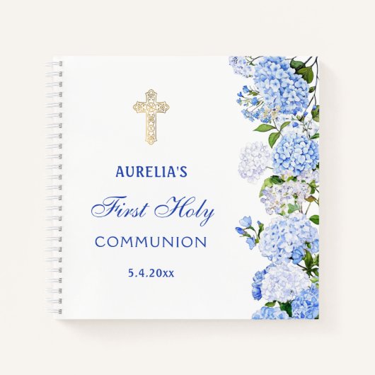 Carnet Blue Hydrangea First Communion Guest Book (Devant)