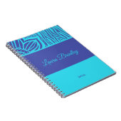 Carnet Blue & Indigo Floral Zebra Linocut Nom et année (Côté Droit)