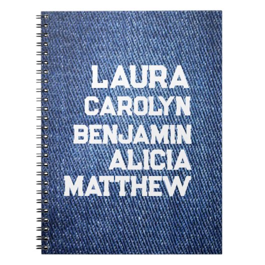 Carnet Blue jeans Grandchildren's names simple modern (Devant)
