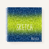 Carnet Blue Lime Ombre Parties scintillant Monogram Sketc (Devant)