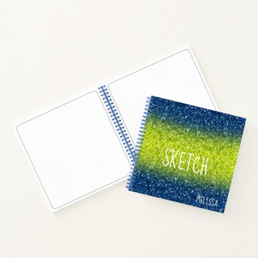 Carnet Blue Lime Ombre Parties scintillant Monogram Sketc (Intérieur)