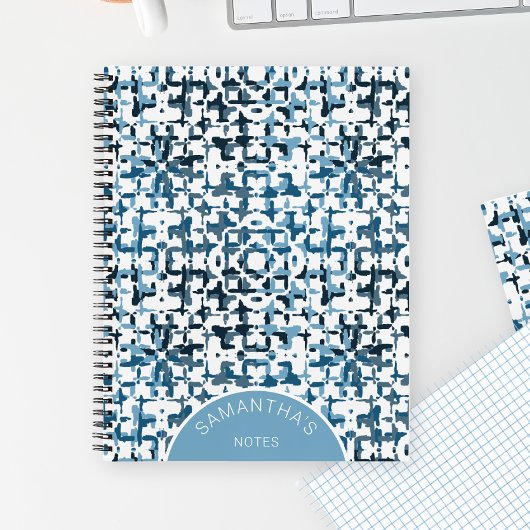 Carnet Blue Modern Chic Motif Nom personnalisé Simple