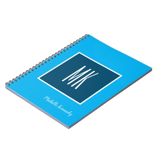Carnet Blue Modern Monogramme Professionnel (Côté gauche)