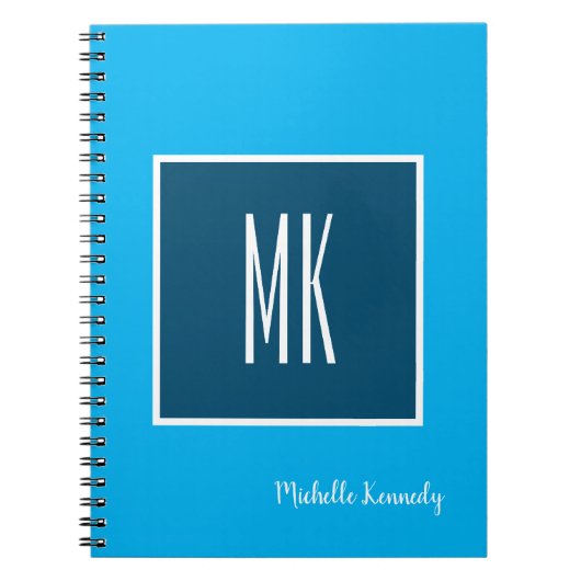 Carnet Blue Modern Monogramme Professionnel (Devant)