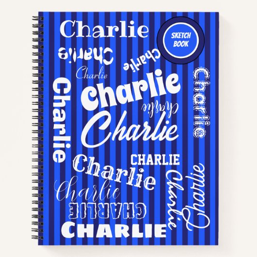 Carnet Blue on Blue Stripes Checks Name Art Sketchbook (Devant)