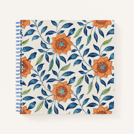 Carnet Blue & Orange Floral Pattern (Devant)