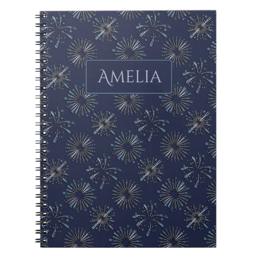 Carnet Blue Ornate Firework Pattern Personalised Elegant (Devant)