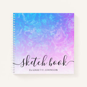 Carnet Blue Pink Ombre Floral Girl Name Sketchbook