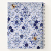 Carnet Blue Silver Bee Damask Girly Chic Nom moderne (Dos)
