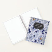Carnet Blue Silver Bee Damask Girly Chic Nom moderne (Intérieur)