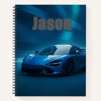 Carnet Blue sports car Notebook, with your name on it