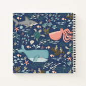 Carnet Blue Watercolor Ocean Animal Art Nom Monogramme (Dos)