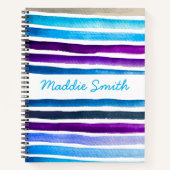 Carnet Blue watercolor stripes painted (Devant)